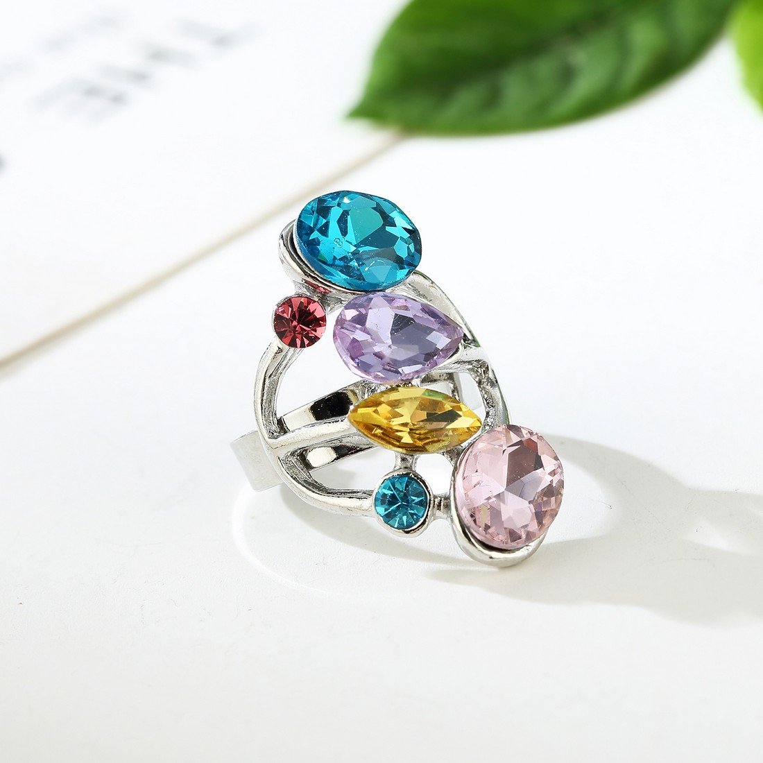 Crystal Elements Multicolor Platinum Plated Ring